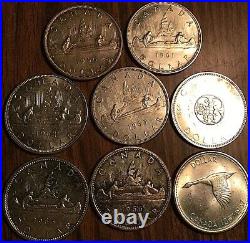 1960 To 1967 Lot Of 8 Canada Silver Dollar Coins