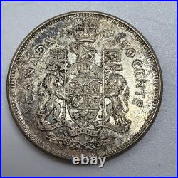 1962 CANADA Queen Elizabeth II Arms Crown VINTAGE SILVER 50 Cents Coin i97796