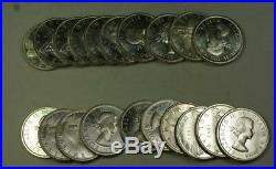 1963 Roll of Canadian Dollar Coins BU Brilliant Uncirculated 80% Silver 20 Total
