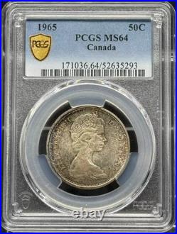 1965 RCM CANADA Silver 50 CENTS PCGS MS-64 Rainbow Toning