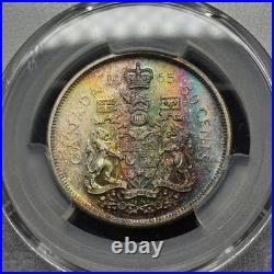 1965 RCM CANADA Silver 50 CENTS PCGS MS-64 Rainbow Toning