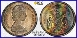 1965 RCM CANADA Silver 50 CENTS PCGS MS-64 Rainbow Toning