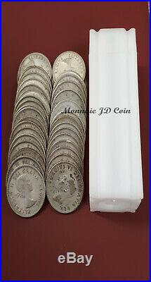 1966 And Below Canada 40 x 25 Cents 80% Silver Coin Mixed Circulated Tube Roll