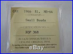 1966 Canada Silver Dollar Small Beads ICCS MS64 Extremely Rare Gem Coin