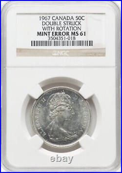 1967 Canada Silver 50 Cent Double Struck With Rotation NGC MS61 Mint Error Coin 1967 Canada Silver 50 Cent Double Struck With Rotation NGC MS61 Mint Error Coin
