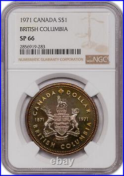 1971 Canada Silver Dollar 1 British Columbia Sp66 Ngc Toned Certified Coin