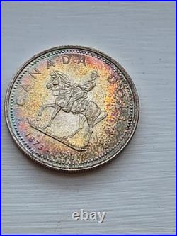 1973 Canada RCMP Centennial Proof Dollar Insane Rainbow Toned Gem