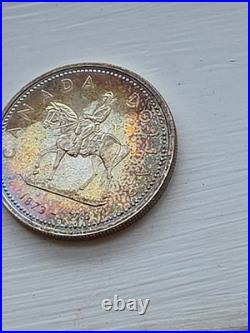 1973 Canada RCMP Centennial Proof Dollar Insane Rainbow Toned Gem