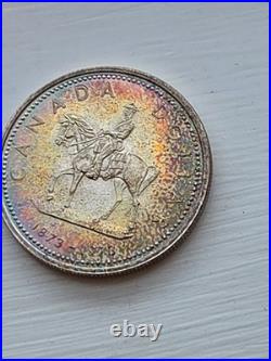 1973 Canada RCMP Centennial Proof Dollar Insane Rainbow Toned Gem