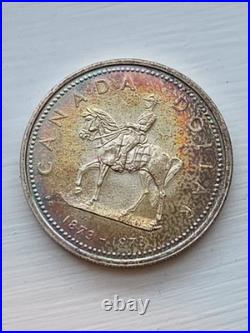 1973 Canada RCMP Centennial Proof Dollar Insane Rainbow Toned Gem
