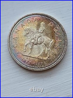 1973 Canada RCMP Centennial Proof Dollar Insane Rainbow Toned Gem