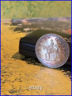 1973 Canada RCMP Centennial Proof Dollar Insane Rainbow Toned Gem