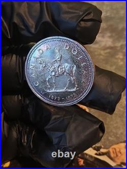 1973 Canada RCMP Centennial Proof Dollar Insane Rainbow Toned Gem
