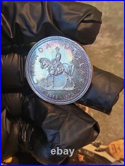 1973 Canada RCMP Centennial Proof Dollar Insane Rainbow Toned Gem