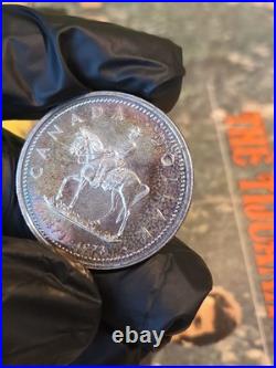 1973 Canada RCMP Centennial Proof Dollar Insane Rainbow Toned Gem