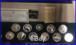 1988 Calgary Canada 10 Piece Proof $20 STERLING SILVER Olympic Coin Set