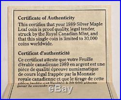 1989 Canada Silver Maple Leaf Proof, 10th Year Commemorative Collector Coin COA