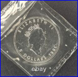 1991 Canada $5 Silver Maple Leaf 1oz. 9999 Fine Silver Bullion Coin