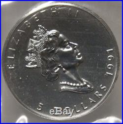 1991 Canada. 9999 Silver $5 Maple Leaf Sheet of 10 Coins 1 Oz bullion JX675