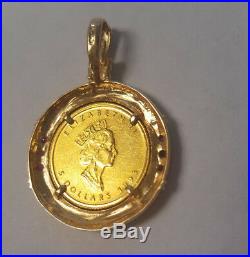 1993 Canada 1/10 oz Gold Maple Leaf Queen Elizabeth II Coin Pendant