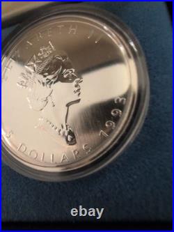 1993 Canada Maple Leaf. 9999 Silver 1 oz $5 Coin With Box