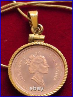 1995 Canada Maple Leaf Copper Coin Pendant & 18 Gold Over Sterling Silver Chain
