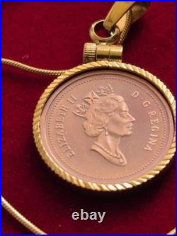 1995 Canada Maple Leaf Copper Coin Pendant & 18 Gold Over Sterling Silver Chain