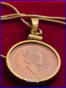 1995 Canada Maple Leaf Copper Coin Pendant & 18 Gold Over Sterling Silver Chain