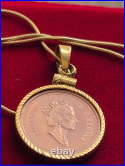 1995 Canada Maple Leaf Copper Coin Pendant & 18 Gold Over Sterling Silver Chain