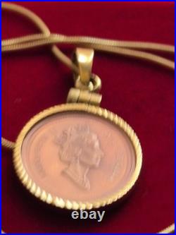 1995 Canada Maple Leaf Copper Coin Pendant & 18 Gold Over Sterling Silver Chain