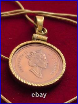 1995 Canada Maple Leaf Copper Coin Pendant & 18 Gold Over Sterling Silver Chain