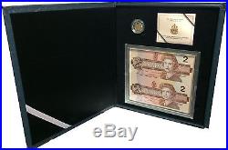 1996 CANADA $2 Dollars Piedfort Silver & Gold Proof Coin $2 Uncut Bank Notes RCM