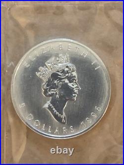 1996 Canada $5 Silver Maple Leaf. 9999% Pure 1 oz RCM Sealed Awesome Coin