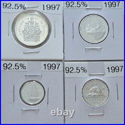 1997 Bu Unc Cameo Canadian Elizabeth II, 92.5 Sterling Silver Proof Coins