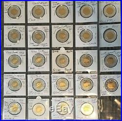 1997 to 2017 CANADA PROOF $2 TOONIE COINS, SILVER WITH 24K GOLD PLATED CORE