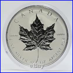 1998 Canada 10 oz Maple Leaf 9999 Fine Silver $50 Coin 10th Anniversary JJ029