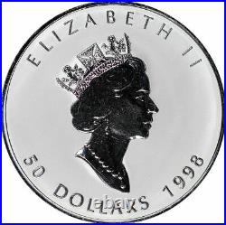 1998 Canada $50 10th Anniv. Maple Leaf 10 oz. 999 Fine Silver Coin with Case