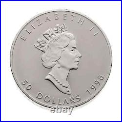 1998 Canada $50 The Silver Maple Leaf, 10th Anniversary 10 oz. Pure Silver Coin