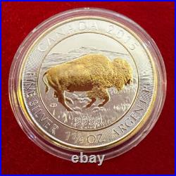 1.25 Troy OZ. 9999 Silver 2015 Canadian Bison Coin with 24 K Gilding by SFS 1.25 Troy OZ. 9999 Silver 2015 Canadian Bison Coin with 24 K Gilding by SFS