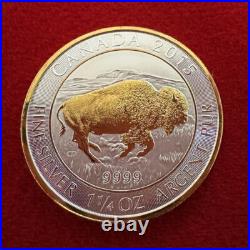 1.25 Troy OZ. 9999 Silver 2015 Canadian Bison Coin with 24 K Gilding by SFS 1.25 Troy OZ. 9999 Silver 2015 Canadian Bison Coin with 24 K Gilding by SFS