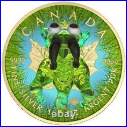 1 Oz Silver Coin 2022 $5 Canada Maple Leaf Murano Glass Series Grasshopper