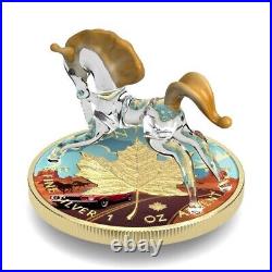 1 Oz Silver Coin 2022 $5 Canada Maple Leaf Murano Glass Series Mustang Horse