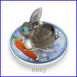 1 Oz Silver Coin 2022 $5 Canada Maple Leaf Murano Glass Series Rabbit