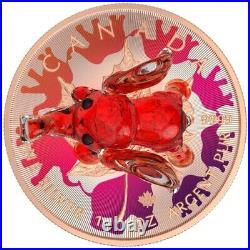 1 Oz Silver Coin 2022 $5 Canada Maple Leaf Murano Glass Series Red Elephant