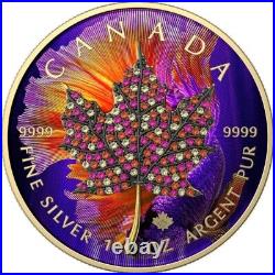 1 Oz Silver Coin 2022 Canada $5 Maple Leaf Seasons October Bejeweled Leaf Insert