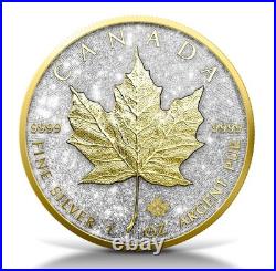 1 Oz Silver Coin 2025 Canada Maple Leaf Diamond Dust & 24k Gold Edition with Box