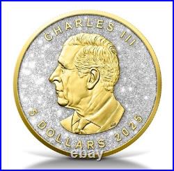 1 Oz Silver Coin 2025 Canada Maple Leaf Diamond Dust & 24k Gold Edition with Box