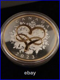 1 Oz Silver Coin With Yellow Gold Plating 2023 Canada Celebrating Love