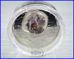 1 oz Pure Silver Coloured Coin Frozen in Ice Scimitar Sabre-tooth Cat RCM UNC
