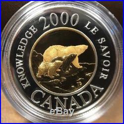 2000 Canada Millennium $2 Polar Bear Bimetallic Gold & Silver Coin Withbox &coa